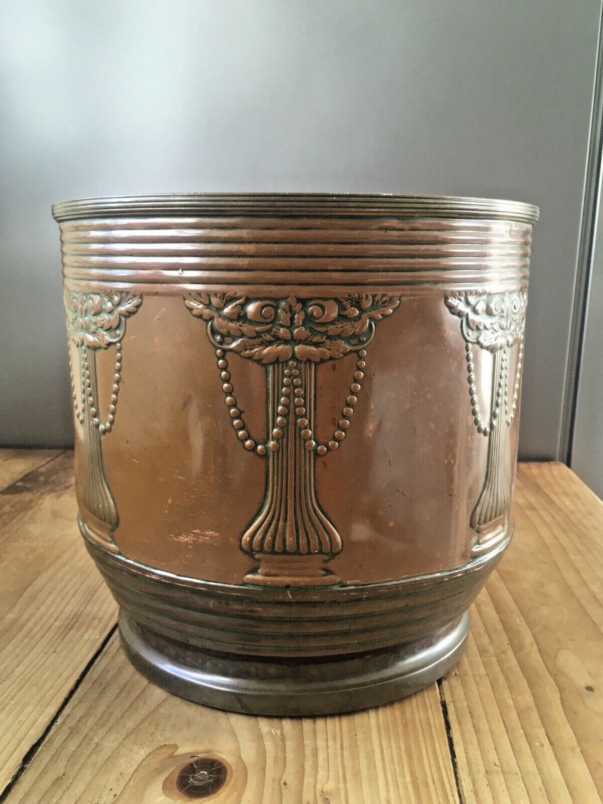 photo for sale Art Nouveau Beldray Regency Swag Rose Copper Planter Flower Plant Pot Jardiniere