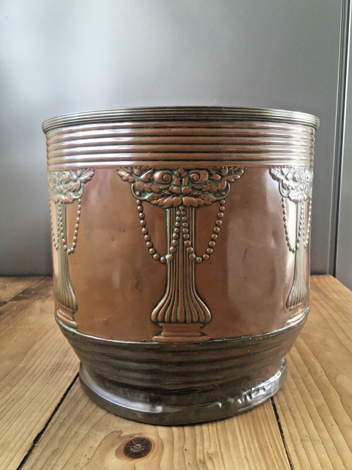 Home Decor Art Nouveau Beldray Regency Swag Rose Copper Planter Flower Plant Pot Jardiniere photo