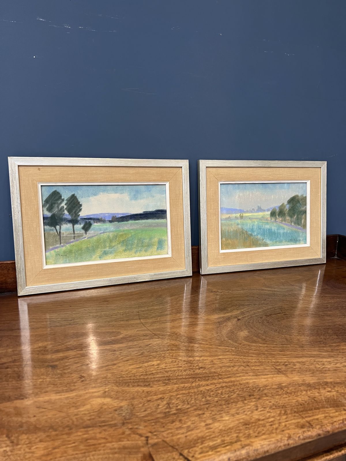 photo furniture A Pair Of Mid Century Swedish Framed Pastel Landscapes By Ragnar Falk