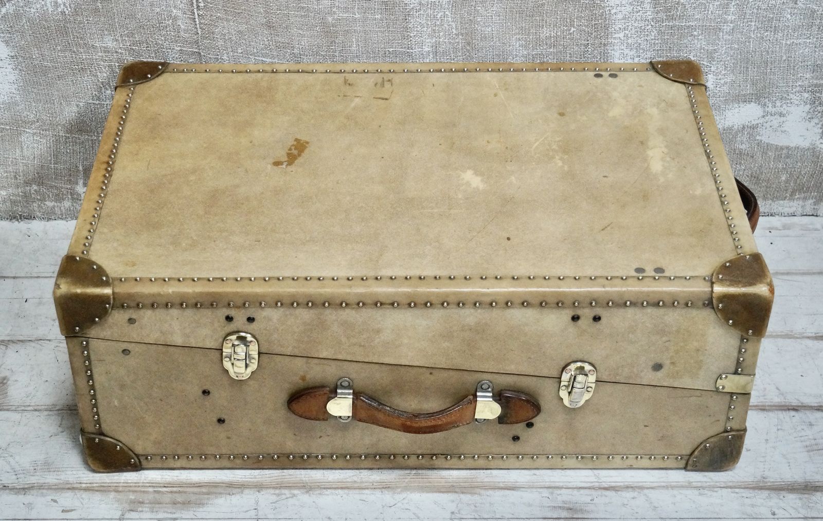 Antique Vellum Travel Trunk, 1910s photo furniture