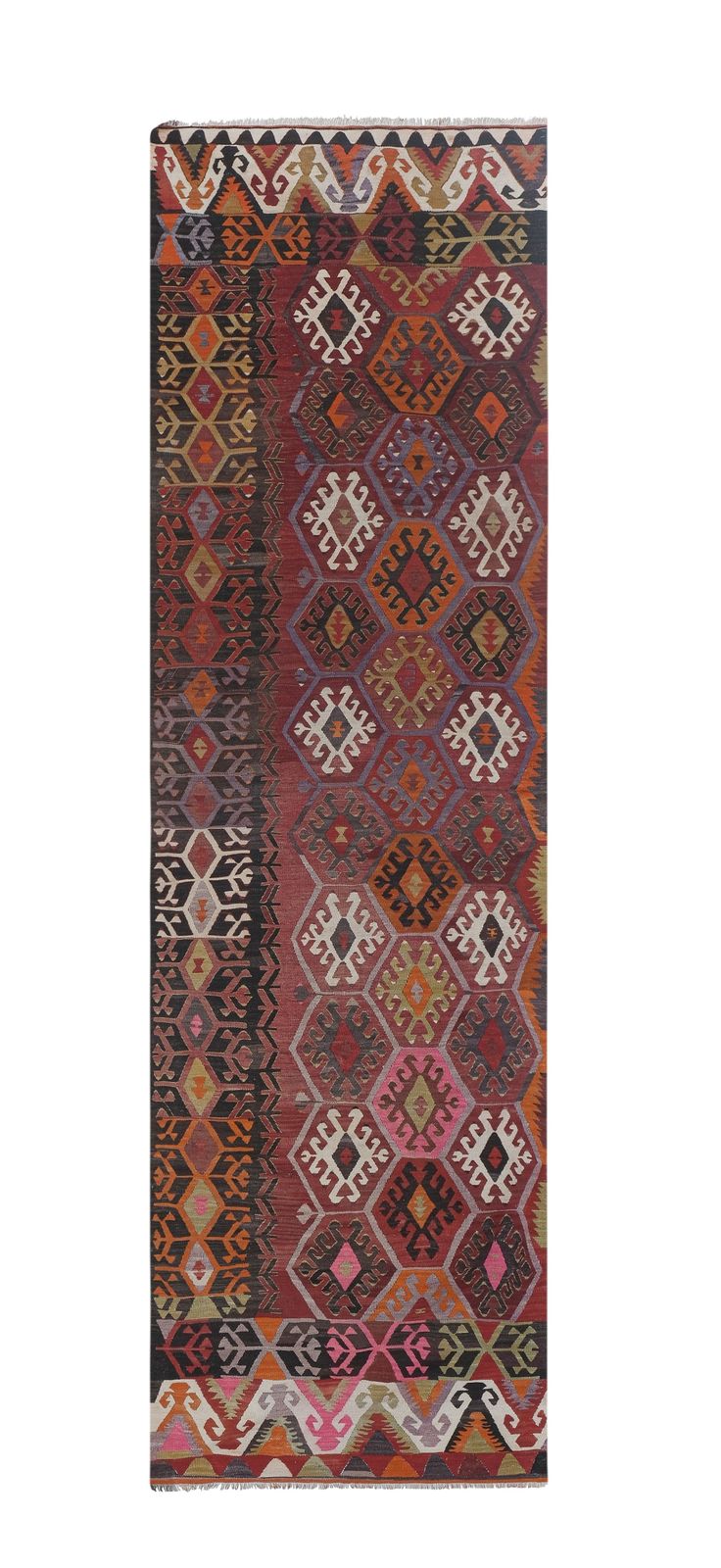 Vintage Red Turkish Kilim Runner 3'9'' X 12'4''