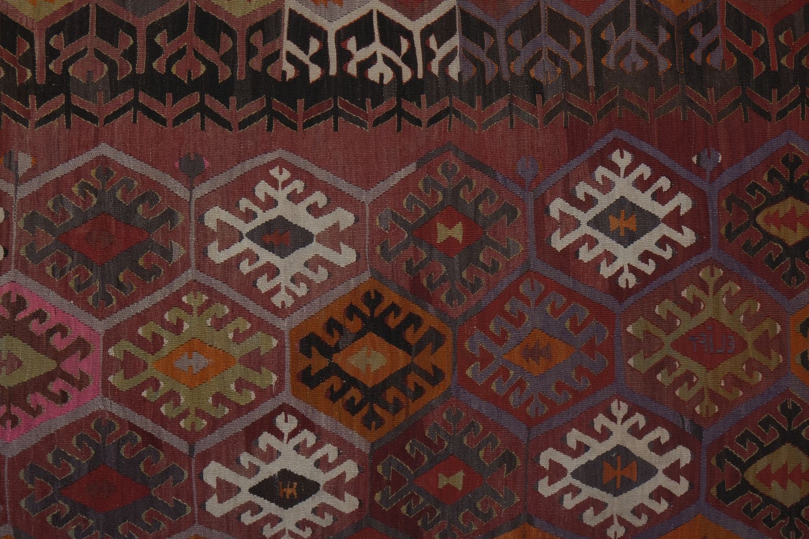 Textiles Vintage Red Turkish Kilim Runner 3'9'' X 12'4'' photo
