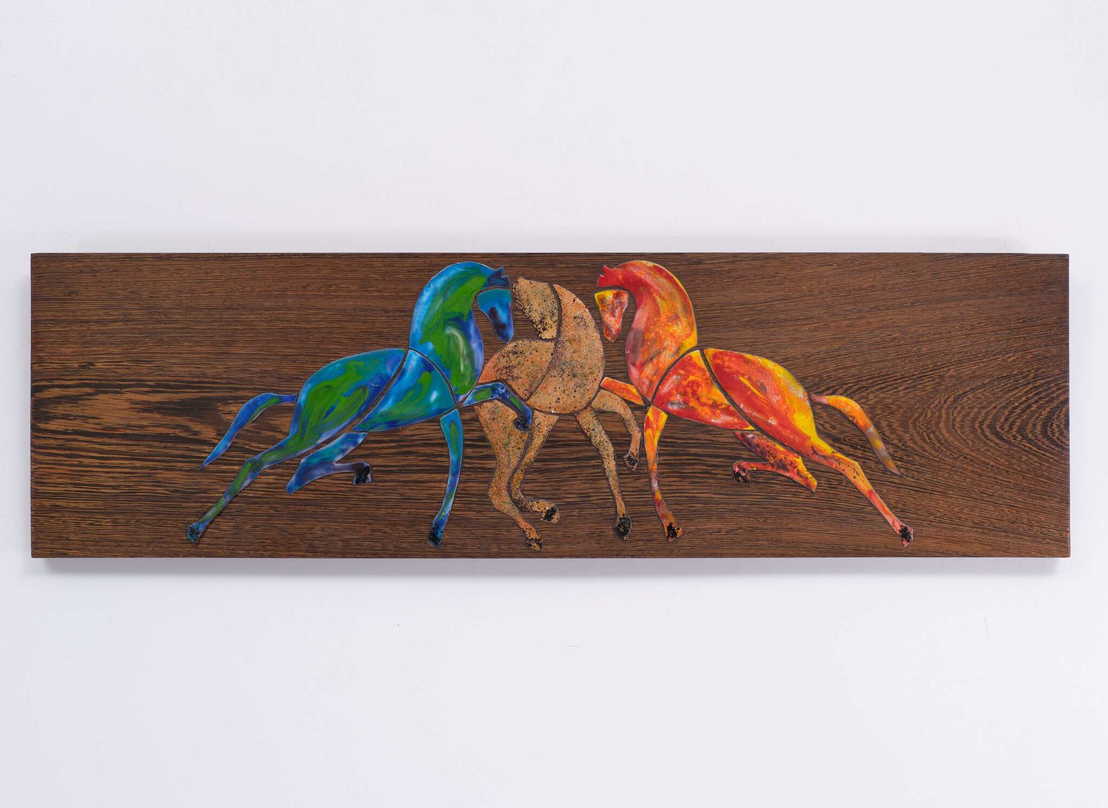 Emaille Paarden Op Paneel, Ca. Jaren 1960, Zwitsers photo furniture