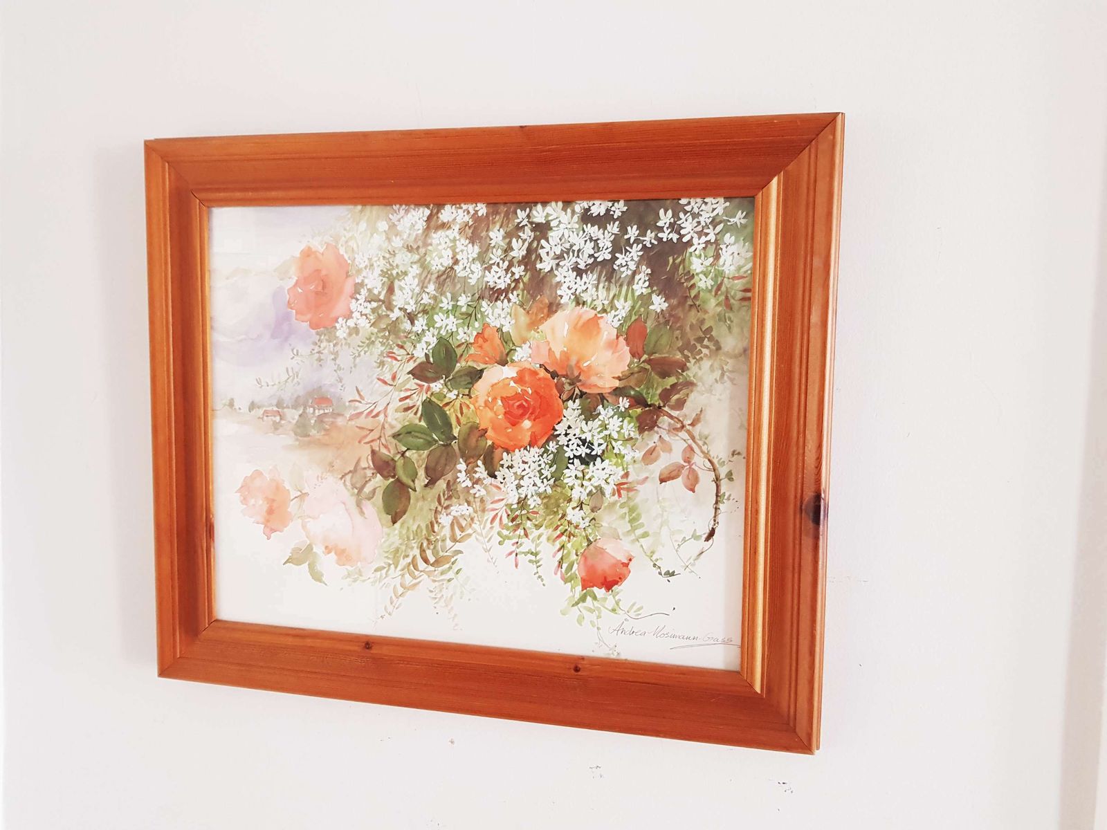 Large, Framed Watercolour Print Of 'Roses & Jasmine' photo for sale