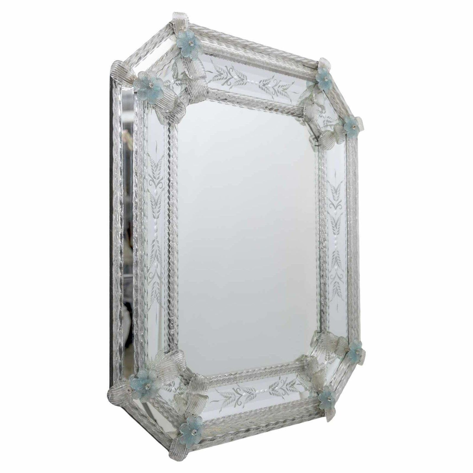 20th Century Venetian Murano Glass Flowers Octagonal Mirror photo furniture