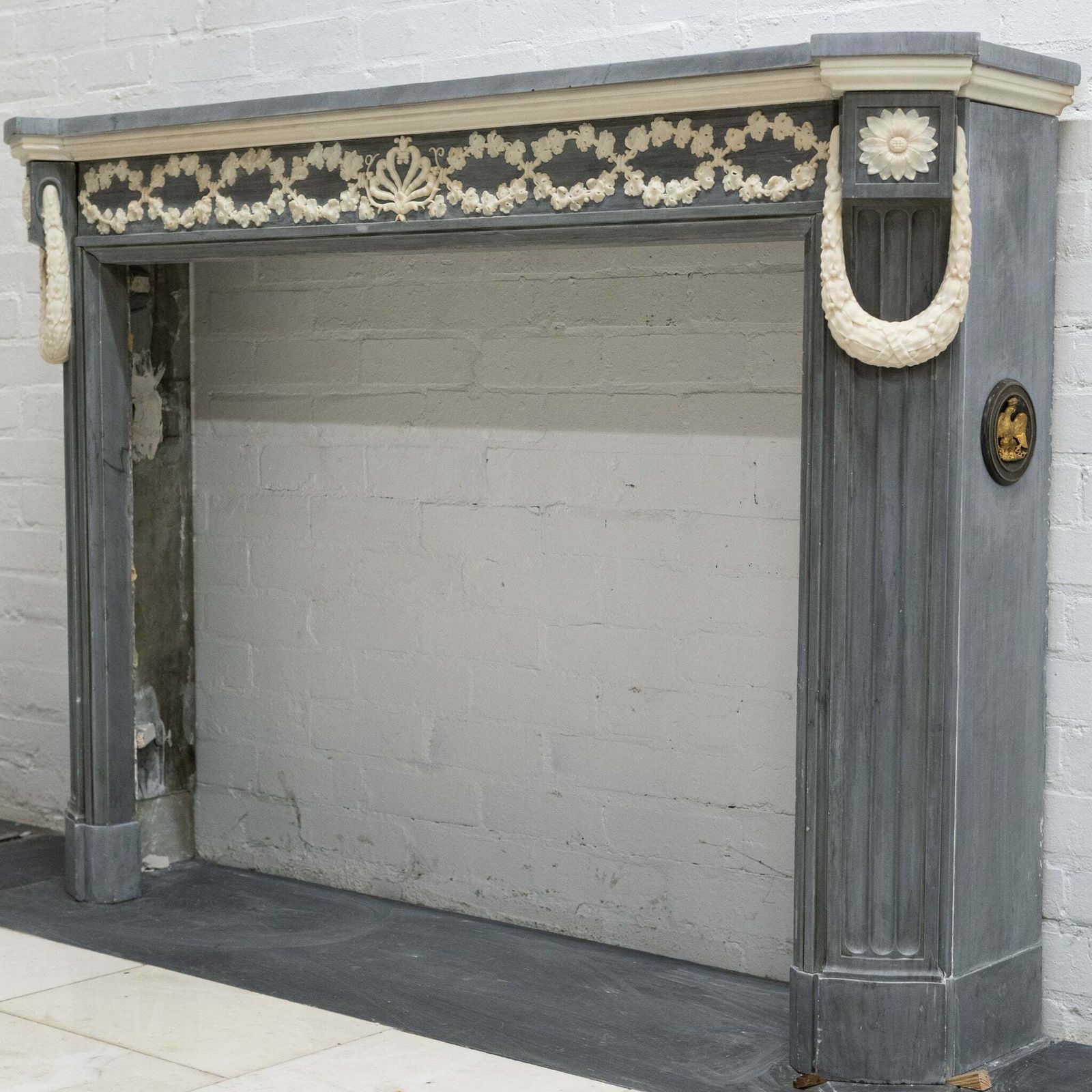 Antique Early 19th Century French Style Grey Marble Fireplace Surround photo for sale