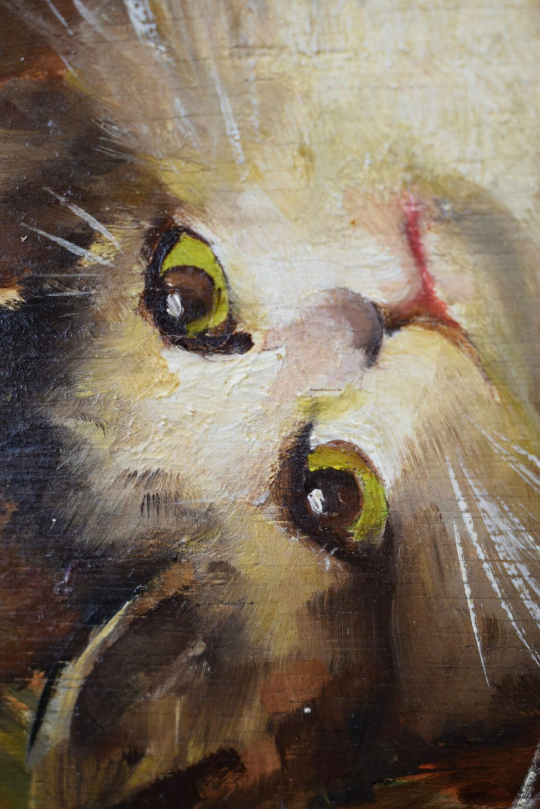 Kitten Oil Painting On Wood Panel After Leon Huber Original Art Vintage Frame photo 325.0