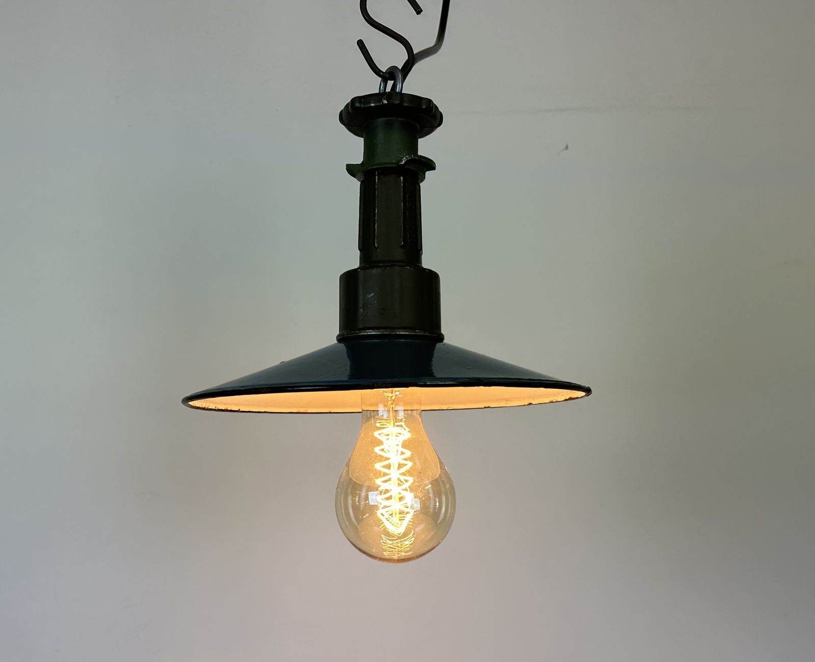 Industrial Blue Enamel Factory Pendant Lamp With Cast Aluminium Top, 1960s photo vintage
