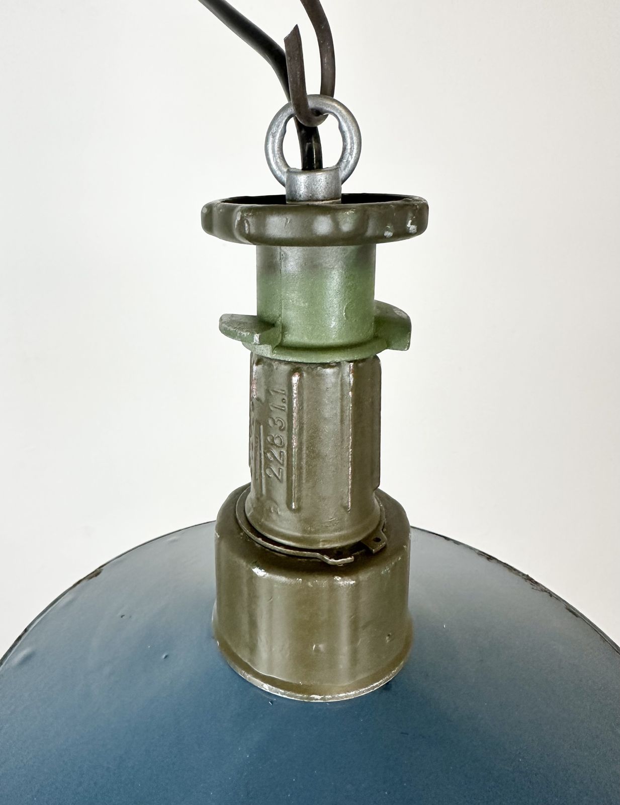 189.0 Industrial Blue Enamel Factory Pendant Lamp With Cast Aluminium Top, 1960s photo