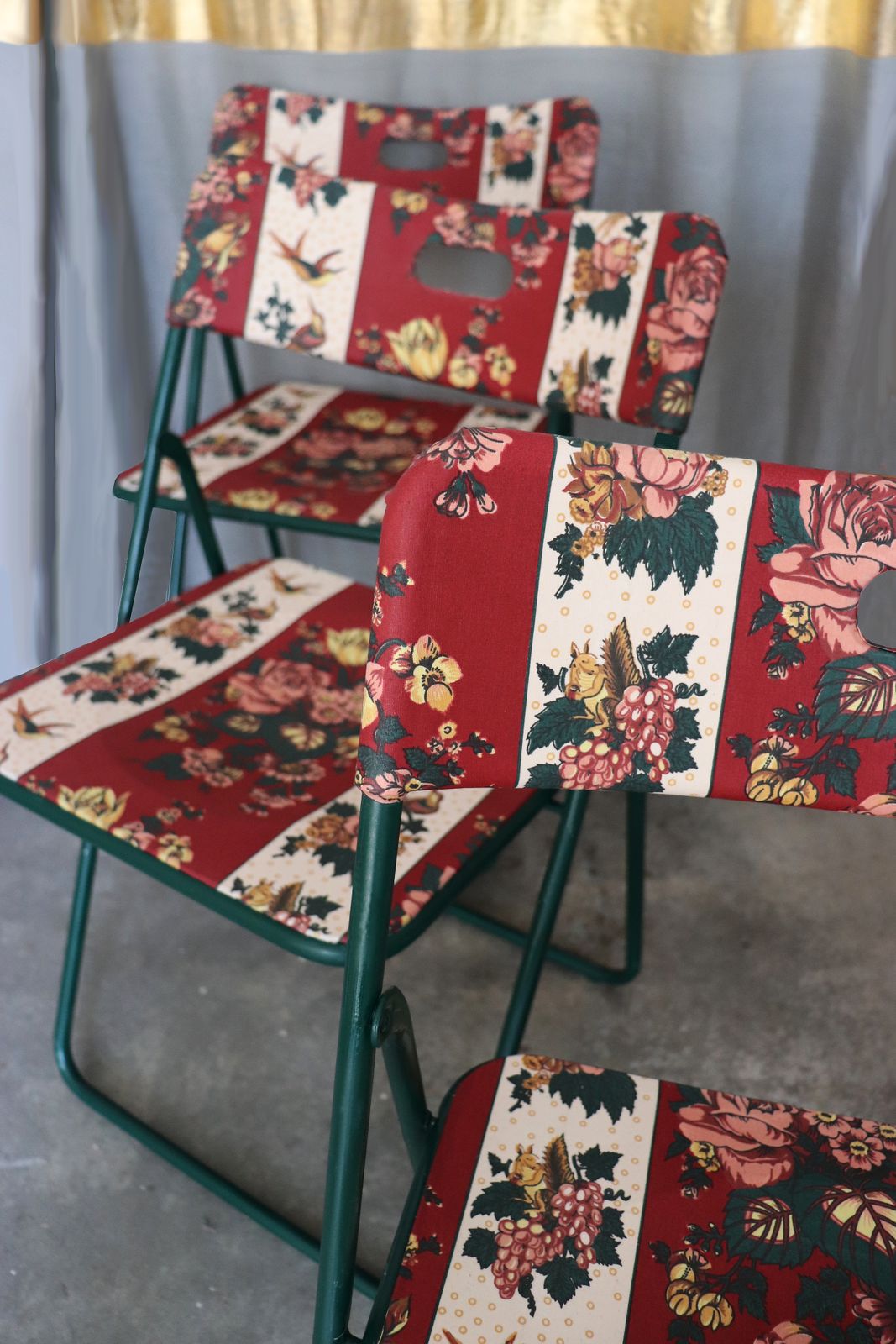"Country Heirloom" Restyled Folding Chairs By Habitat Improver With Fabric Découpage photo furniture