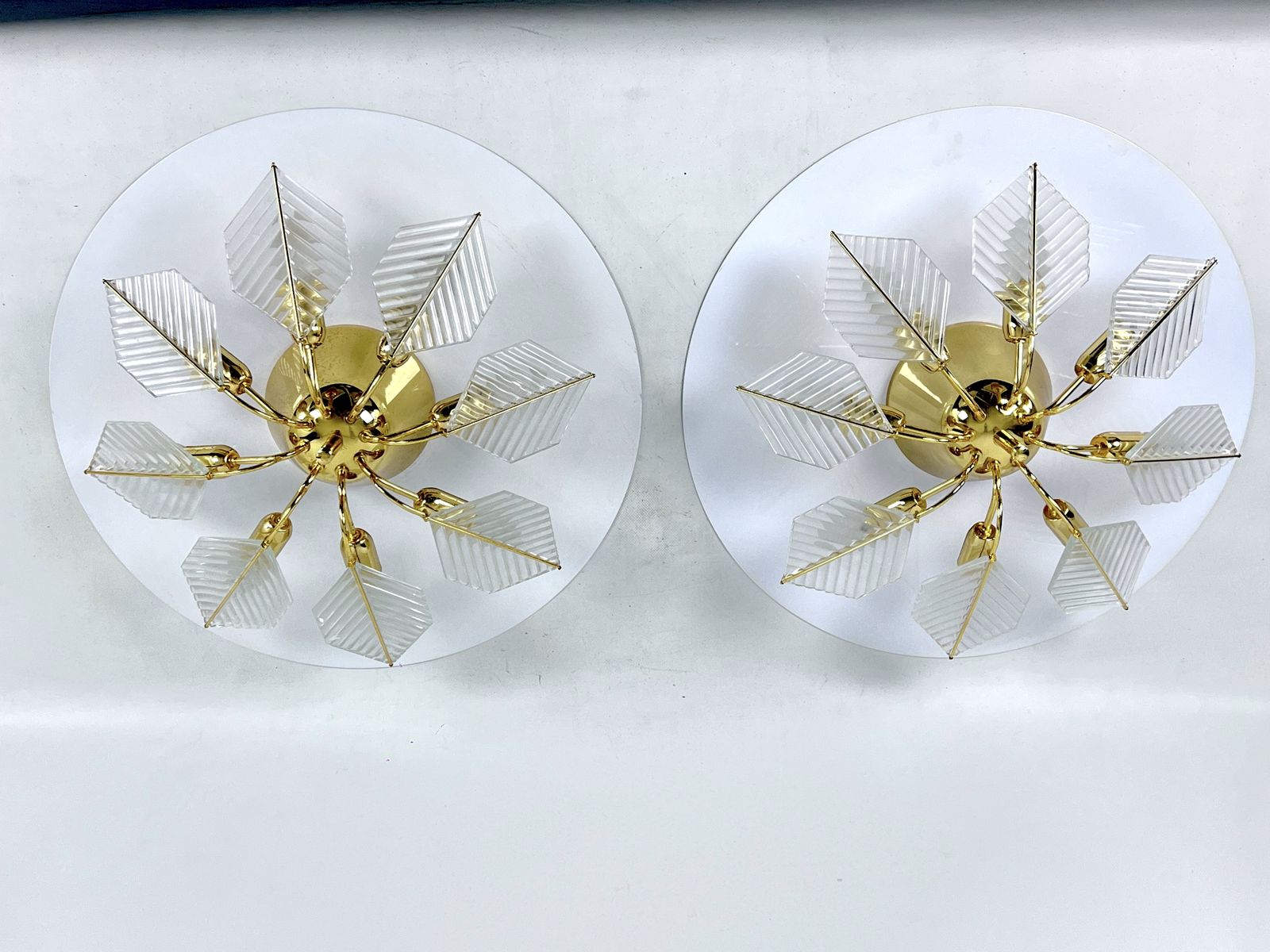Italian Modern Pair Of Brass Ceiling Lamps By Zero Quattro. 1970s photo furniture