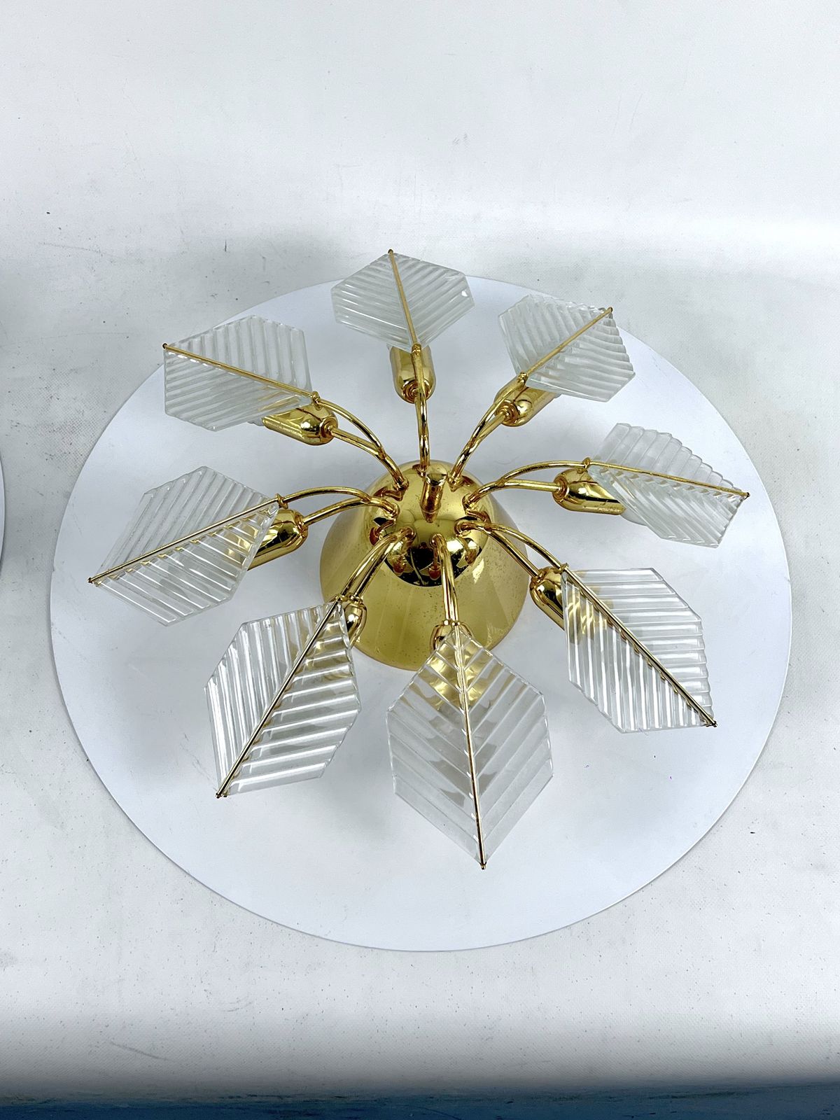Italian Modern Pair Of Brass Ceiling Lamps By Zero Quattro. 1970s photo vinterior