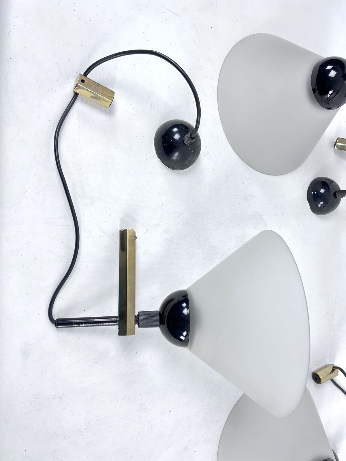 Rare Set Of Four Italian Modern Brass And Murano Glass Wall Lamps By Quattrifolio. 1970s photo Lighting