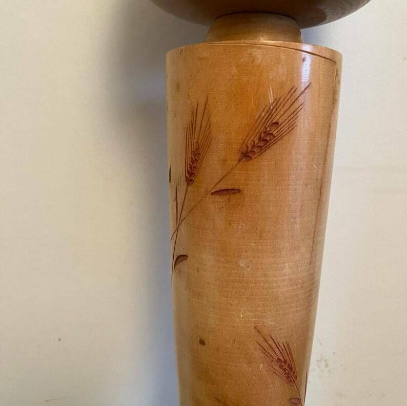 Large Signed Japanese Kokeshi Doll With Wheat Sheaf Engravings photo for sale