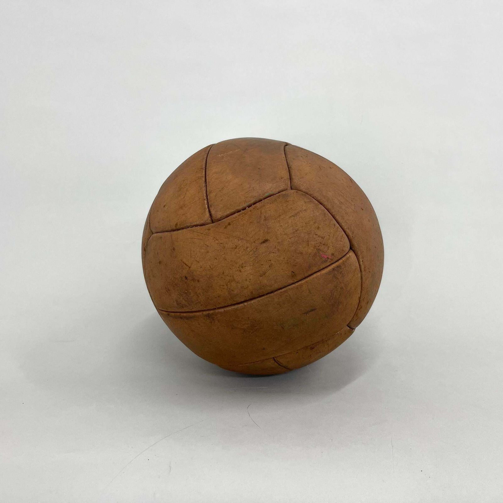 Vintage Brown Leather Medicine Ball, 1930's photo vinterior