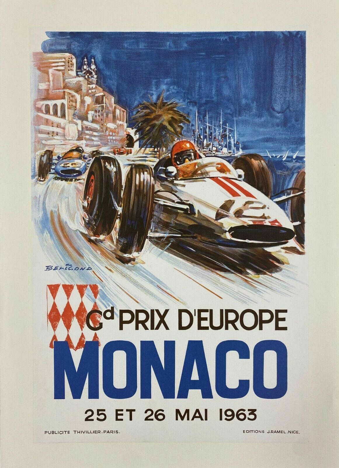 Michel Beligond, 1963   Monaco 63   Advertising Offset Poster Linen Backed