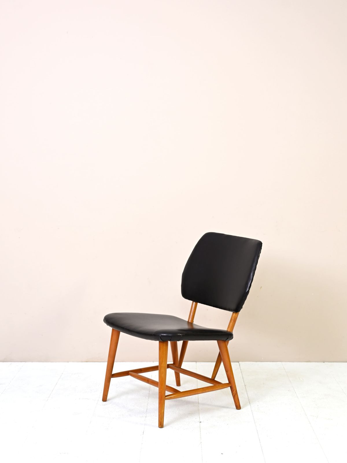 Scandinavian Vintage Chair In Black Leatherette