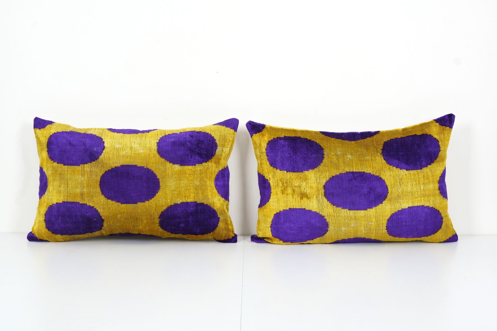 Silk Ikat Velvet Lumbar Pillow Cover   Set Of Two Ethnic Decorative Pillow   Blue Dot Velvet Ikat Pillow 16" X 24"