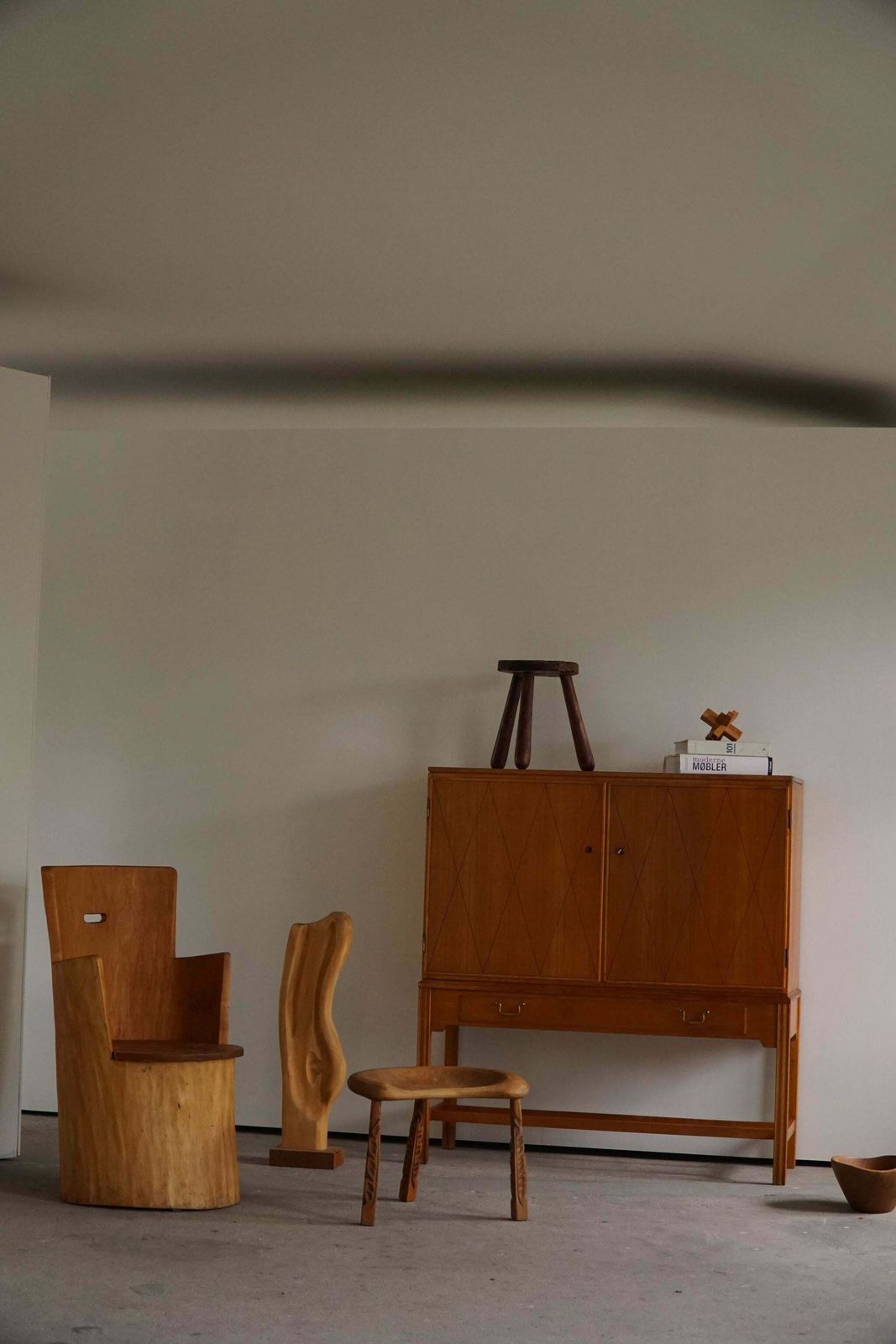 Mid Century Sculptural Carved Brutalist Stump Chair In Solid Pine, Swedish, 1960 photo furniture