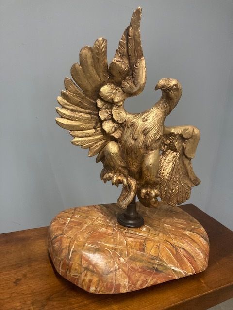 Ancient Eagle Sculpture In Gilded Wood From The 1600s On A Marbled Base photo Art