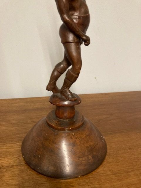 Ancient Sculpture In Walnut Depicting A Late 19th Century "Weightlifter", Italian School. photo for sale