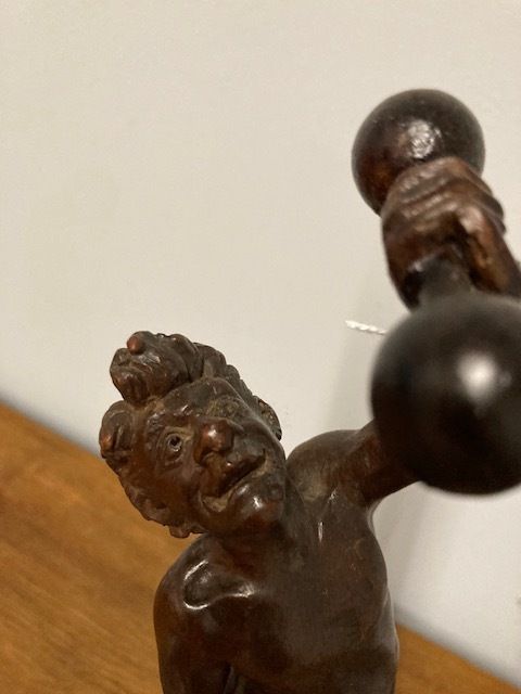 Ancient Sculpture In Walnut Depicting A Late 19th Century "Weightlifter", Italian School. photo vinterior