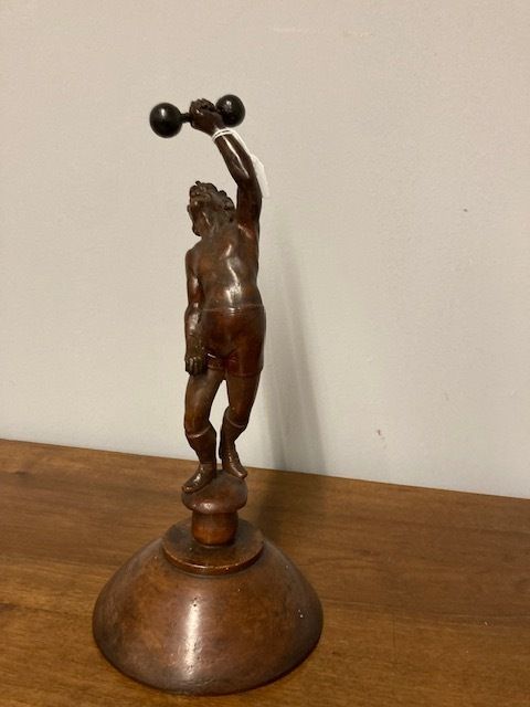 Ancient Sculpture In Walnut Depicting A Late 19th Century "Weightlifter", Italian School. photo vintage