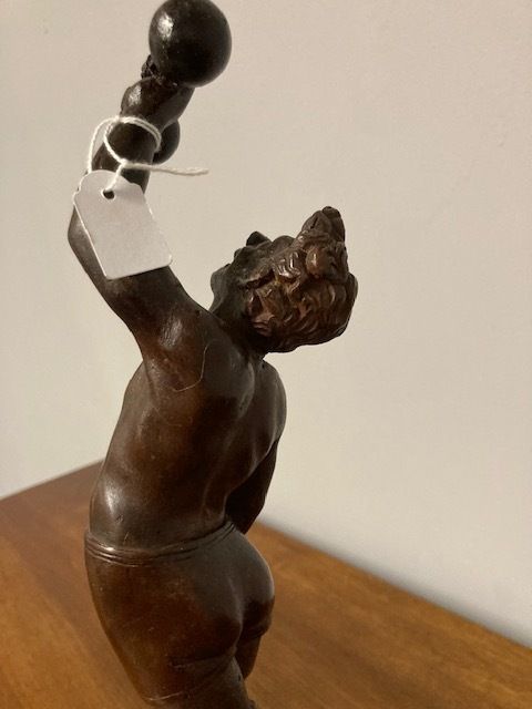 photo furniture Ancient Sculpture In Walnut Depicting A Late 19th Century "Weightlifter", Italian School.