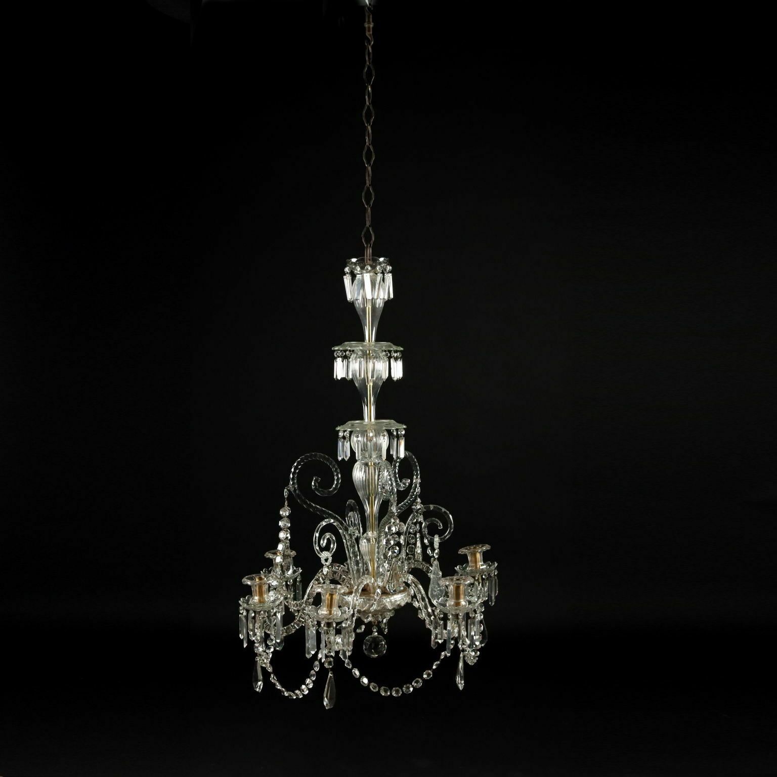Ancient Chandelier In Glass With 6 Lights From The XIX Century