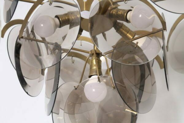 photo vinterior Chandelier From The 60s, Eye Catching Smoked Murano Glass And Brass. Vintage Modernism