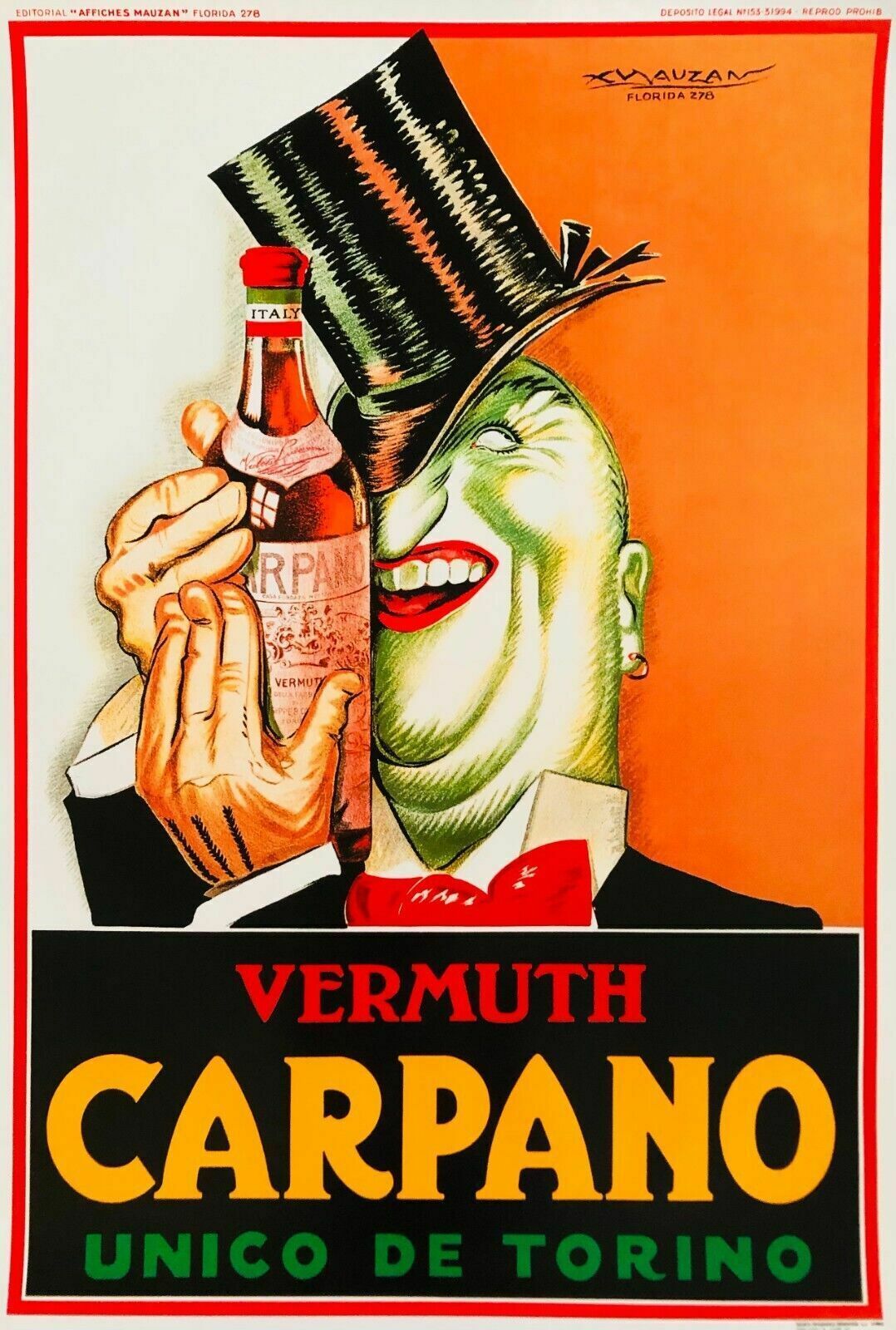 Achille Luciano Mauzan 1972  Vermouth Carpano Original Vintage Poster Printed In Offset Lithography