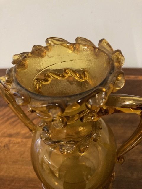 Antique Murano Glass Vase From The Late 1800s In Amber Color With Relief Work. photo for sale