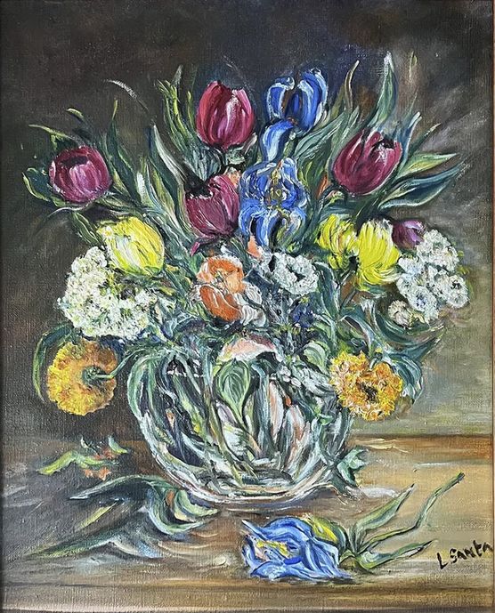 Flowers In A Vase" By L Santa, 1970s