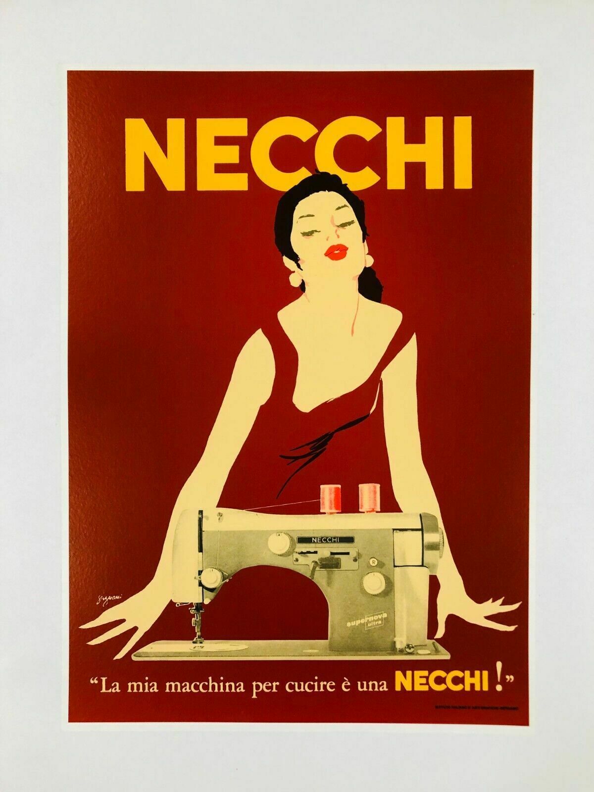 Jeanne Grignani, 80s   Necchi (Red)   Original Affiche Linen Backed On Canvas photo furniture
