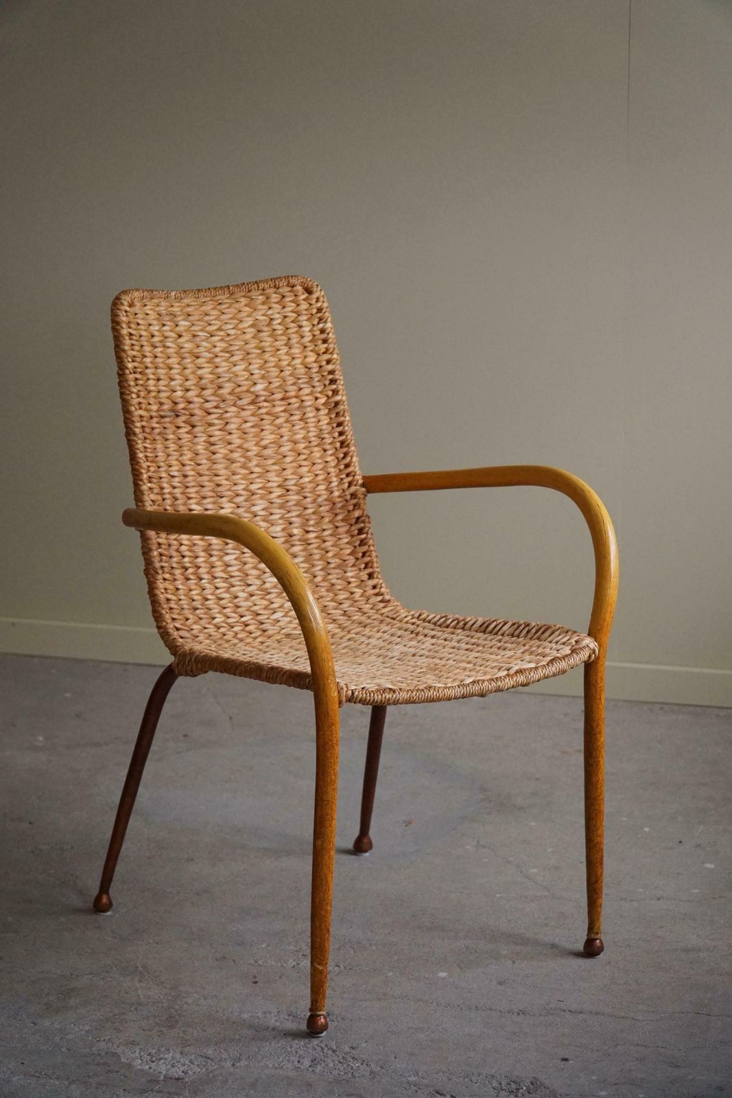 Set Of 4 Italian Vintage Armchairs In Wicker And Birch Mid Century Modern 1950 photo furniture
