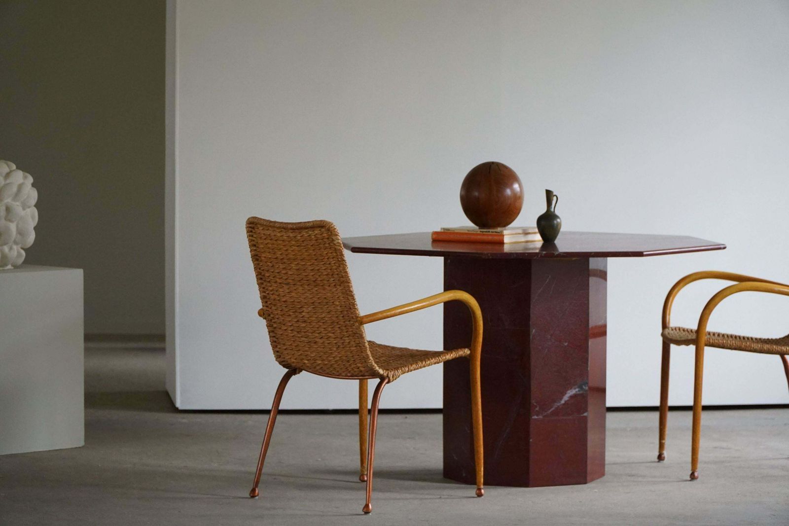 Set Of 4 Italian Vintage Armchairs In Wicker And Birch Mid Century Modern 1950 photo for sale