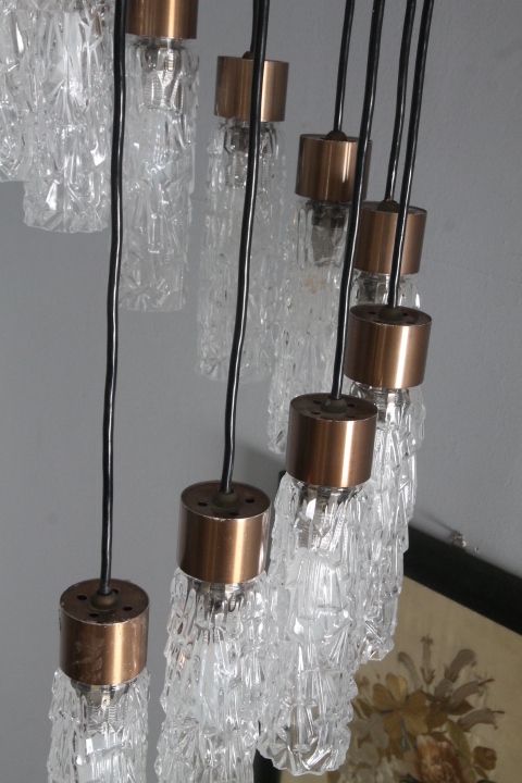 Lighting Modern Design Pendant Lamp From The 70s With 12 Murano Glass Glasses. photo