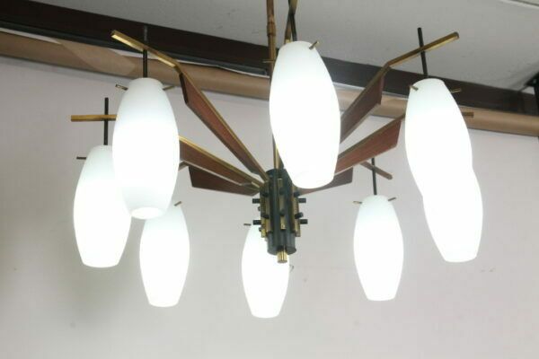 Vintage Chandelier 8 Lights Swedish Opaline Chandelier From The 50s Restored. Vintage photo Lighting