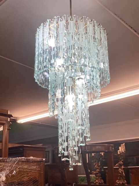 Chandelier Chandelier From The 70s, Modern Glass With 5 Lights Vintage Spiral Pendants photo vinterior