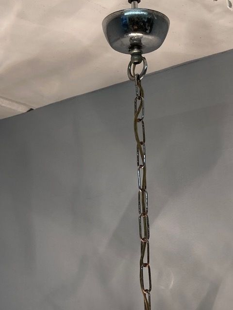 Chandelier Sputnik Chandelier – Mid Century Fontana Arte 1968 Modern Design N. 8 Light Points Frosted Glass photo vintage