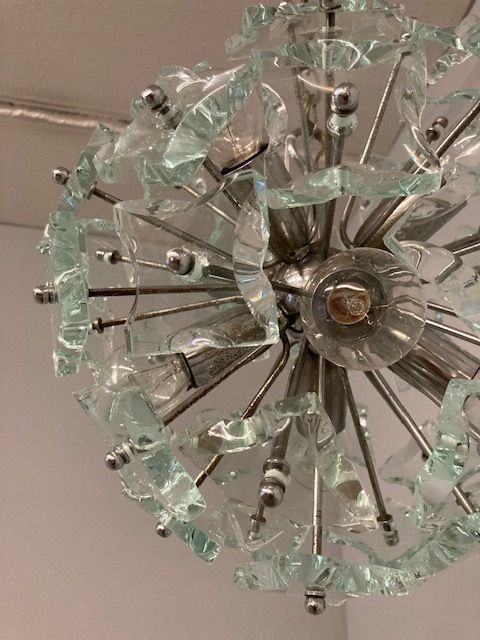 photo for sale Chandelier Sputnik Chandelier – Mid Century Fontana Arte 1968 Modern Design N. 8 Light Points Frosted Glass