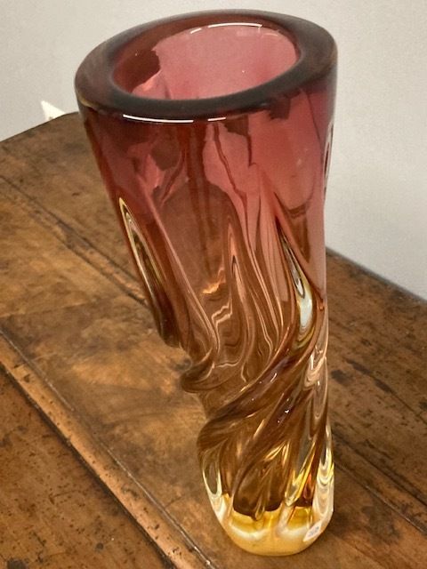 Seguso Murano Glass Vase From The 70s, Two Tone Modern Design. Perfect Condition photo for sale