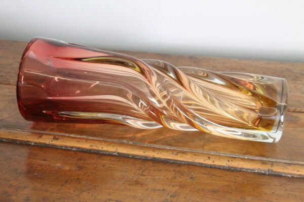 Seguso Murano Glass Vase From The 70s, Two Tone Modern Design. Perfect Condition photo vintage