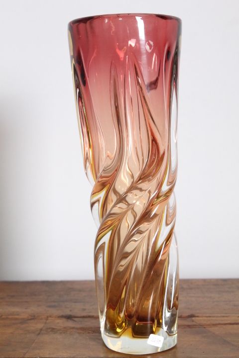 312.0 Seguso Murano Glass Vase From The 70s, Two Tone Modern Design. Perfect Condition photo