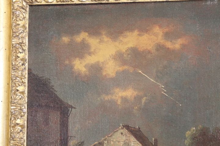 Art Important Flemish Oil Painting On Canvas From The 1750s !! With Storm And Fire. photo