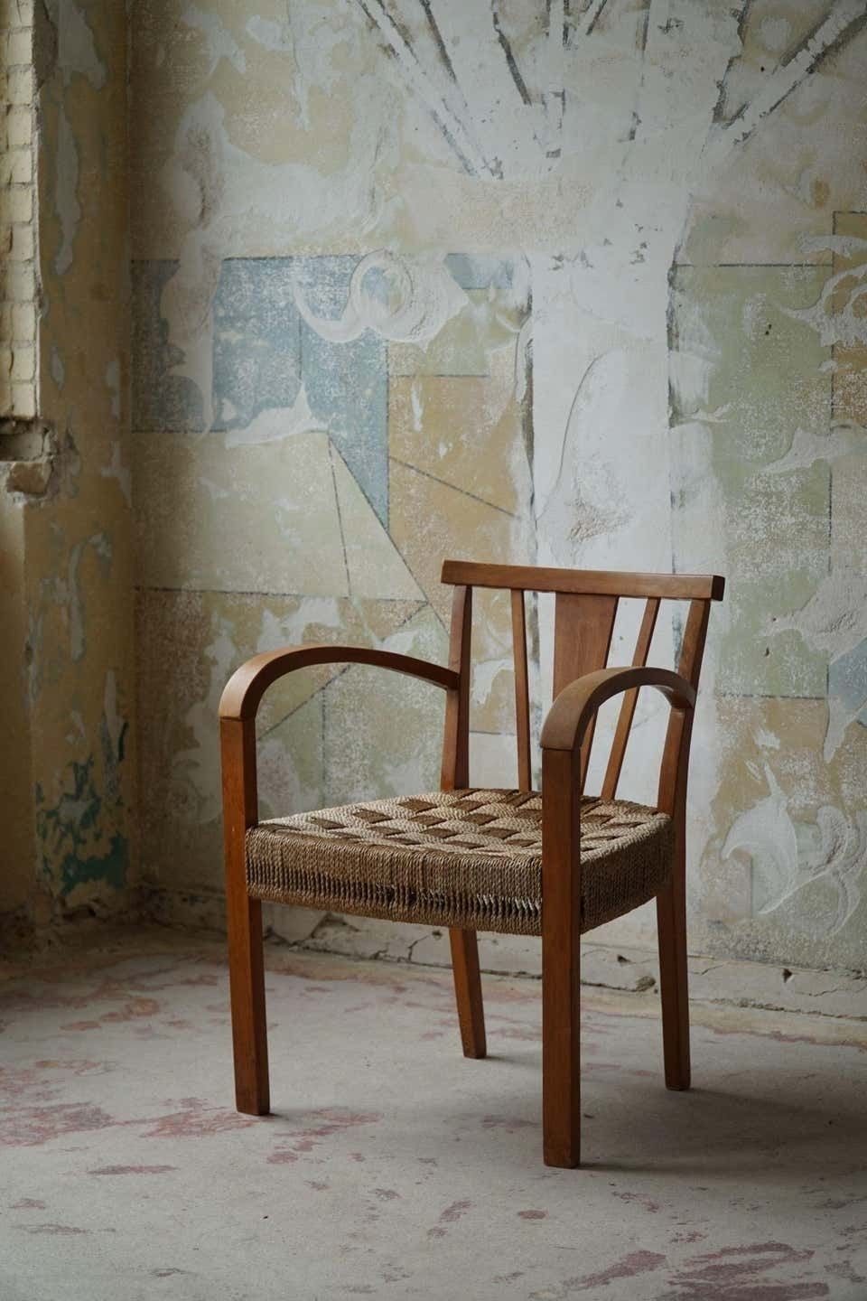photo furniture Danish Modern Lounge Chair In Beech And Papercord, In Style Of Frits Schlegel