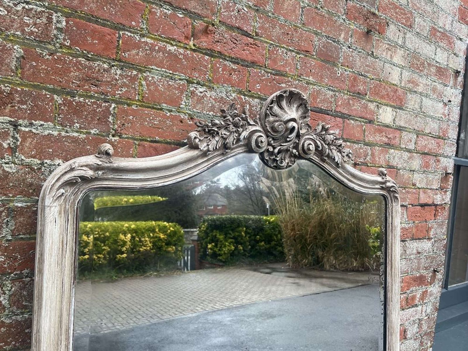 A Stunning Large Antique French 19th C Painted Shaped Top Mirror. photo for sale