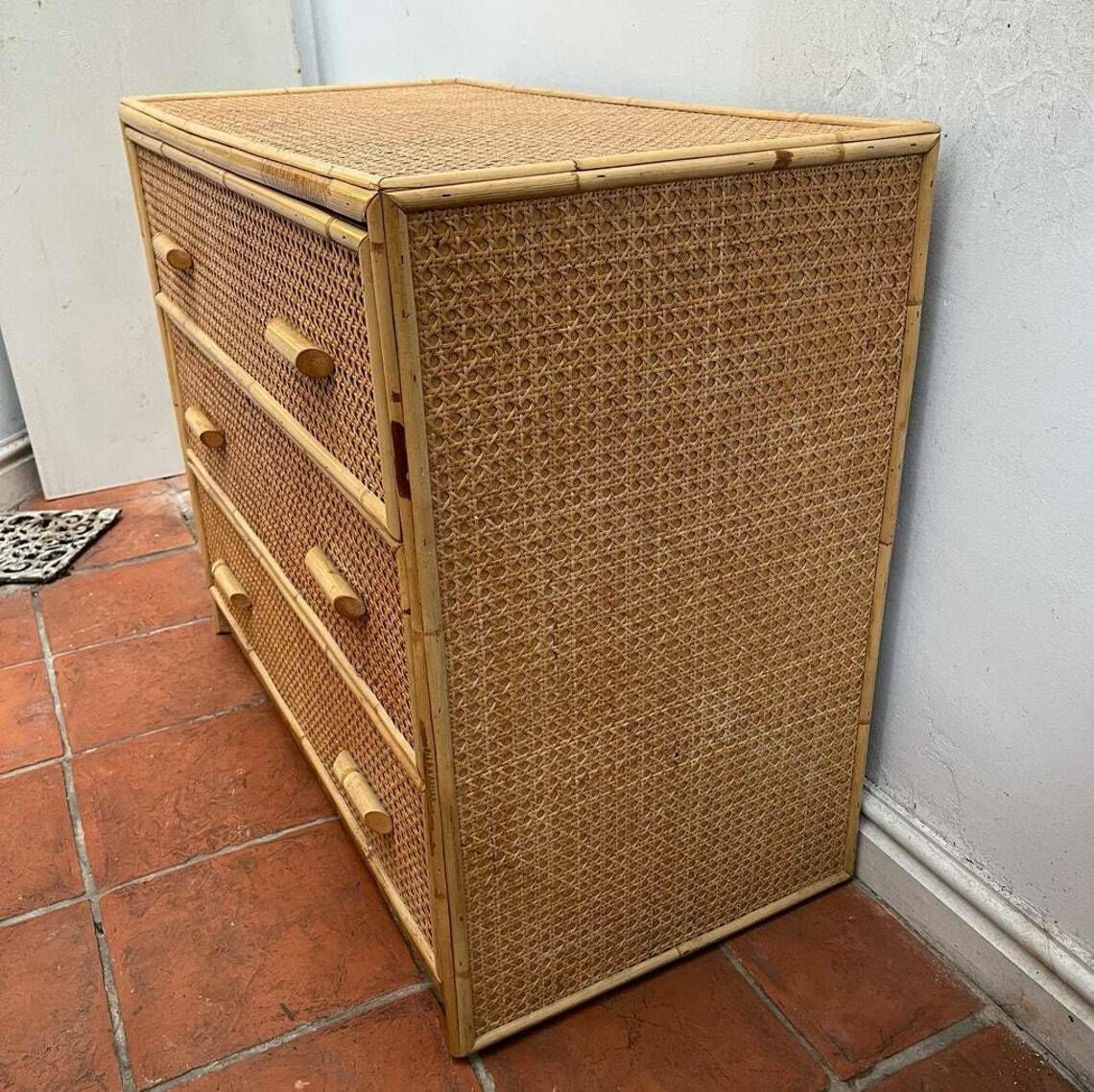 Mid Century Bamboo And Rattan Cane Chest Of Drawers/ Storage / Cupboard photo Furniture