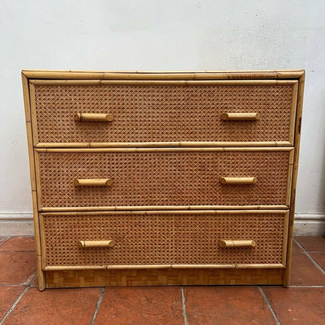 photo for sale Mid Century Bamboo And Rattan Cane Chest Of Drawers/ Storage / Cupboard