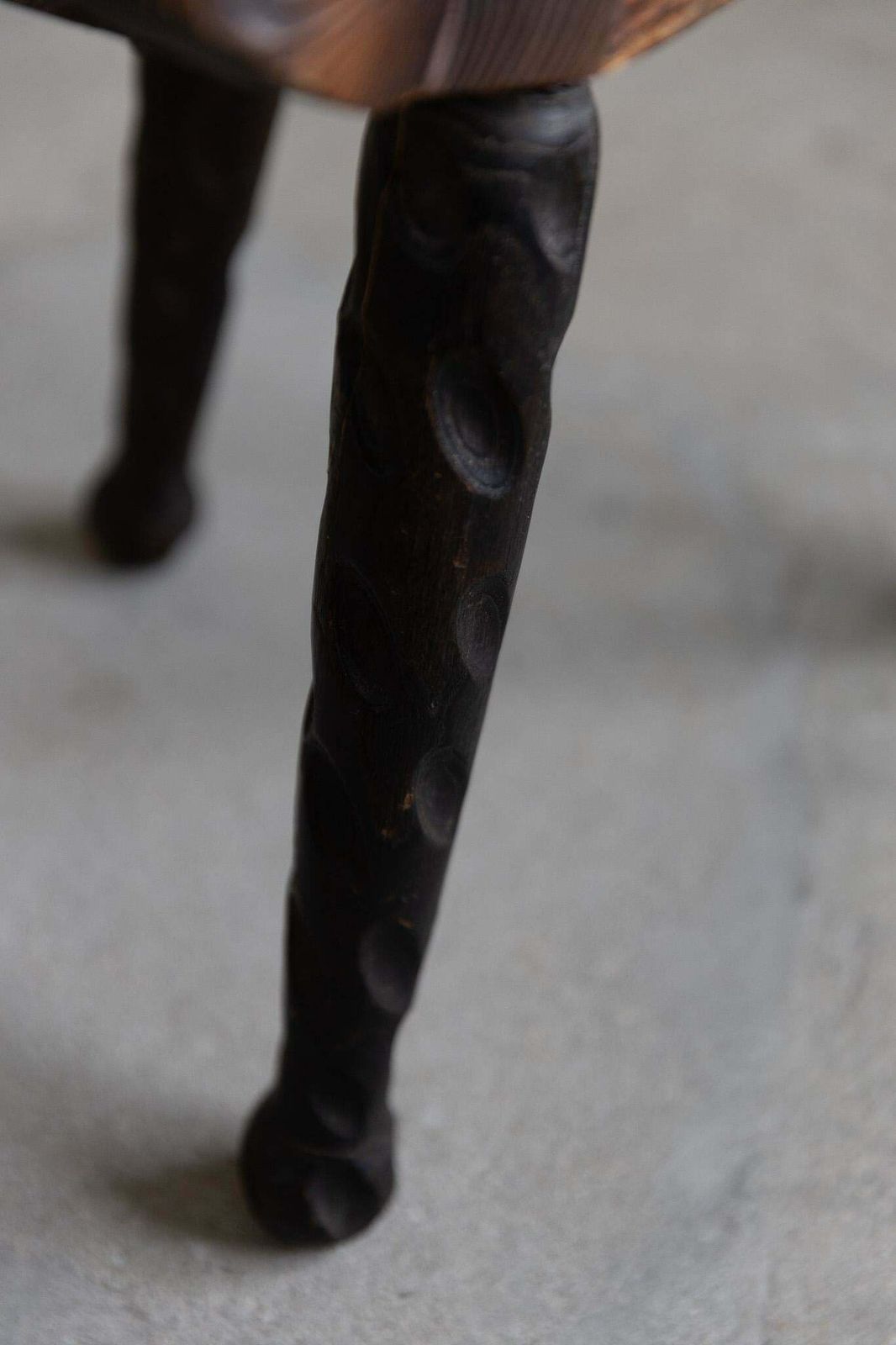 Wabi Sabi French Wooden Carved Tripod Chair, Early 20th Century photo 637.0